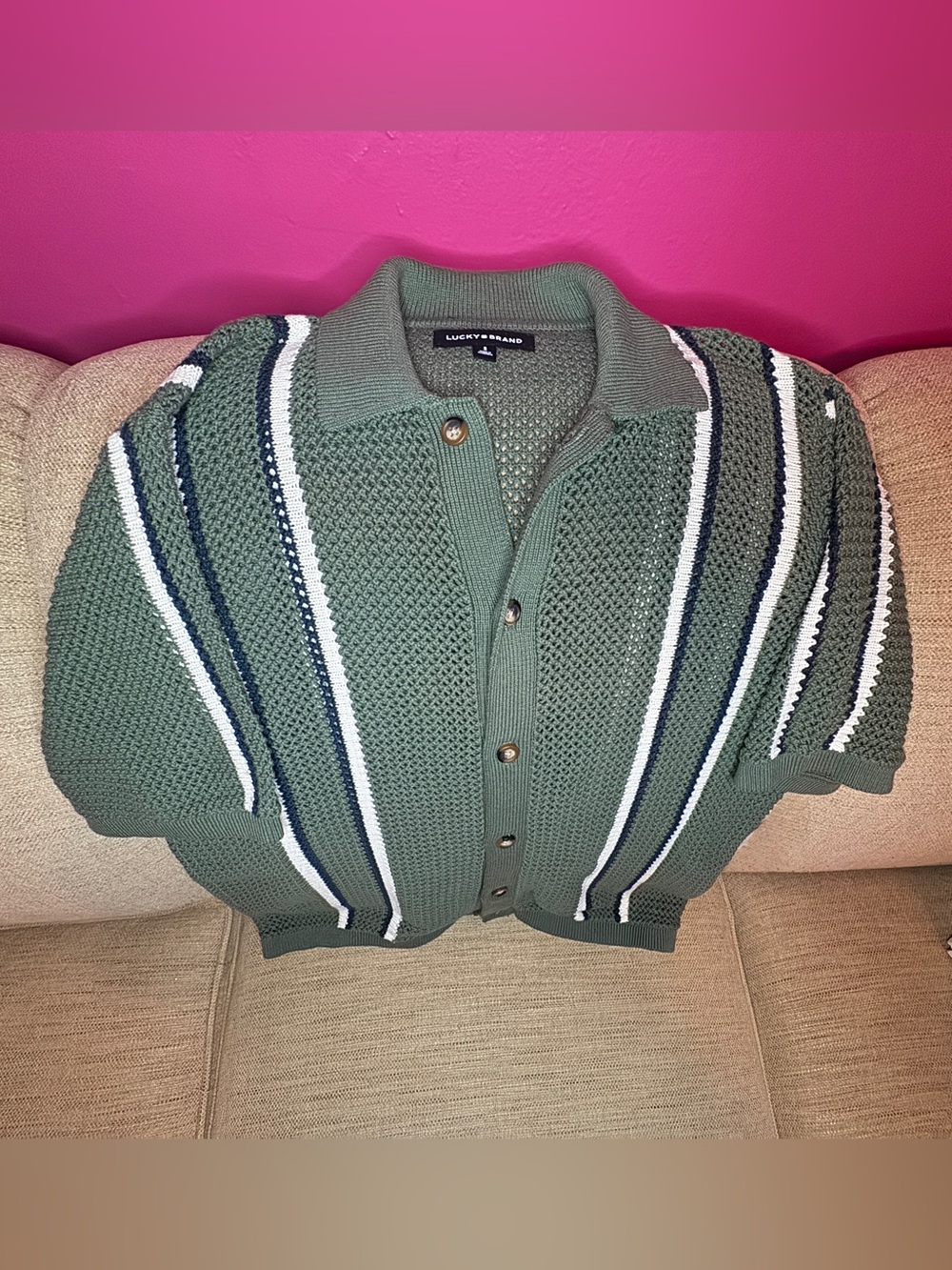 NWOT Lucky Brand Stripe Button Front Sweater - Picture 13 of 16